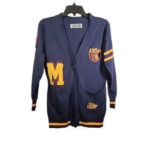 Disney Cardigan‎ Sweater Women's Blue Mickey Mouse Letterman Oversized Size XS